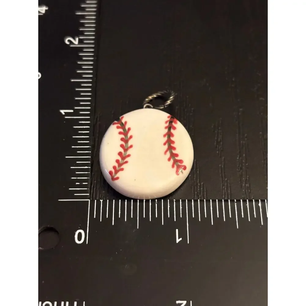 Baseball Charm Pendant, Hand Painted Sports Jewelry